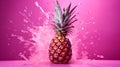 an image of an isolated pineapple with pink splash on pink background