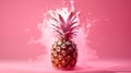 an image of an isolated pineapple with pink splash on pink background