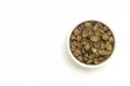 An image isolated and top view cocoa cereal in the bowl is a breakfast food fresh with copy space for text