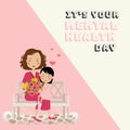 Image of its your mental health day and mother and daughter on white and pink background