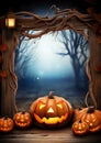 A jack o lantern flickering on a front porch halloween frame border Royalty Free Stock Photo