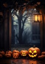 A jack o lantern flickering on a front porch halloween frame border Royalty Free Stock Photo