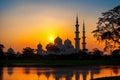 January -Malaysia: Silhouette of Tengku Ampuan Jemaah Mosque during sunrise hour, Bukit Jelutong Malaysia. Royalty Free Stock Photo