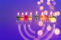 image of jewish holiday Hanukkah background with crystal menorah (traditional candelabra) Royalty Free Stock Photo