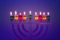 image of jewish holiday Hanukkah background with crystal menorah (traditional candelabra) Royalty Free Stock Photo