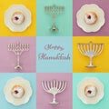 image of jewish holiday Hanukkah background with traditional spinnig top, menorah & x28;traditional candelabra& x29;.