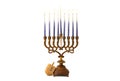 image of jewish holiday Hanukkah with menorah & x28;traditional candelabra& x29; isolated on white Royalty Free Stock Photo