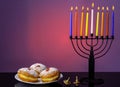 Image of jewish traditional holiday Hanukkah with menorah traditional candles.