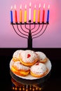 Image of Jewish traditional holiday Hanukkah with menorahtradishinal candels.