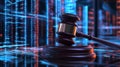 The image of a Judicial Gavel placed prominently within an Artificial Intelligence Data Center Royalty Free Stock Photo