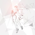 Image of jumping woman made of geometric triangles and lines