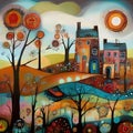 image of karla gerard style mixed with Loish style of a atmospheric folk story landscape.