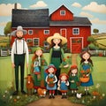 image of karla gerard style mixed with Loish style of an Irish farmer,wife,children in front of their barn.