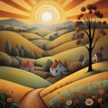 image of karla gerard style mixed with Loish style of a atmospheric folk story landscape.