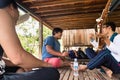 Image of a Khmer rural musician in the countryside. Music in traditional way.