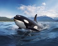 Image of a killer whale floating in the sea. 3d rendering