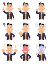 9 kinds of poses and gestures of upper body of a man wearing a jacket