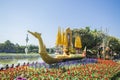 The Image of King Rama X on the Suphannahong boat in Chiang Rai ASEAN Flower Festival 2020