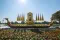 The Image of King Rama X on the Suphannahong boat in Chiang Rai ASEAN Flower Festival 2020