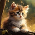 Image of kitten sitting on branch. Generative AI Royalty Free Stock Photo