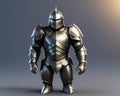 An image of a knight in armor standing on a gray background.