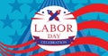 Image of labor day celebration text over american flag stars and stripes Royalty Free Stock Photo