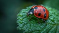 An image of a ladybug sitting on a green leaf. Royalty Free Stock Photo