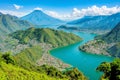 Lake Atitlan mountainous shoreline with a view of San Marcos La Laguna made with Generative AI