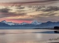 An image of Lake Pukaki on the South Island of New Zealand in sunset light Royalty Free Stock Photo