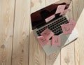 Image of laptop full of sticky notes reminders on screen. Work overload concept image. Coworking or working at home concept image Royalty Free Stock Photo