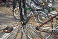 An image of a large old-fashioned bicycle wheel and pedals Royalty Free Stock Photo