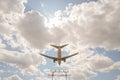 Large passenger plane flying overhead