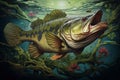 Image of largemouth bass fish. Underwater animals. Illustration, Generative AI Royalty Free Stock Photo