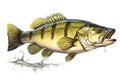 Image of largemouth bass fish on a white background. Underwater animals. Illustration, Generative AI Royalty Free Stock Photo