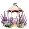 Lavender gazibo watercolor illustration, lavender clipart Royalty Free Stock Photo