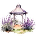 Lavender gazibo watercolor illustration, lavender clipart Royalty Free Stock Photo