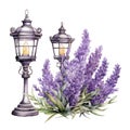 Lavender street lamp watercolor illustration, lavender clipart