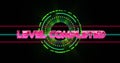 Image of level completed text over green circles