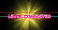 Image of level completed text over neon pattern background Royalty Free Stock Photo