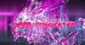 Image of level completed text over neon triangular banner against purple background
