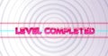 Image of level completed text over white shapes moving Royalty Free Stock Photo