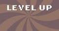 Image of level up text over brown background