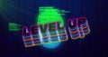 Image of level up text over fingerprint and data processing on black background Royalty Free Stock Photo