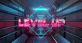 Image of level up text over neon pattern background Royalty Free Stock Photo