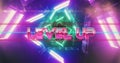 Image of level up text over neon pattern background Royalty Free Stock Photo