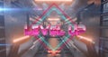 Image of level up text over neon pattern background Royalty Free Stock Photo