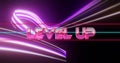 Image of level up text over neon pattern background Royalty Free Stock Photo