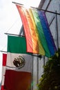 An LGBTQ Pride flag in an office building - Mexico City, Mexico Royalty Free Stock Photo
