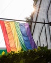 An LGBTQ Pride flag in an office building - Mexico City, Mexico Royalty Free Stock Photo