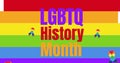 Image of lgtb history month text with ribbons on rainbow background